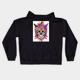 skull with flower and feathers Kids Hoodie